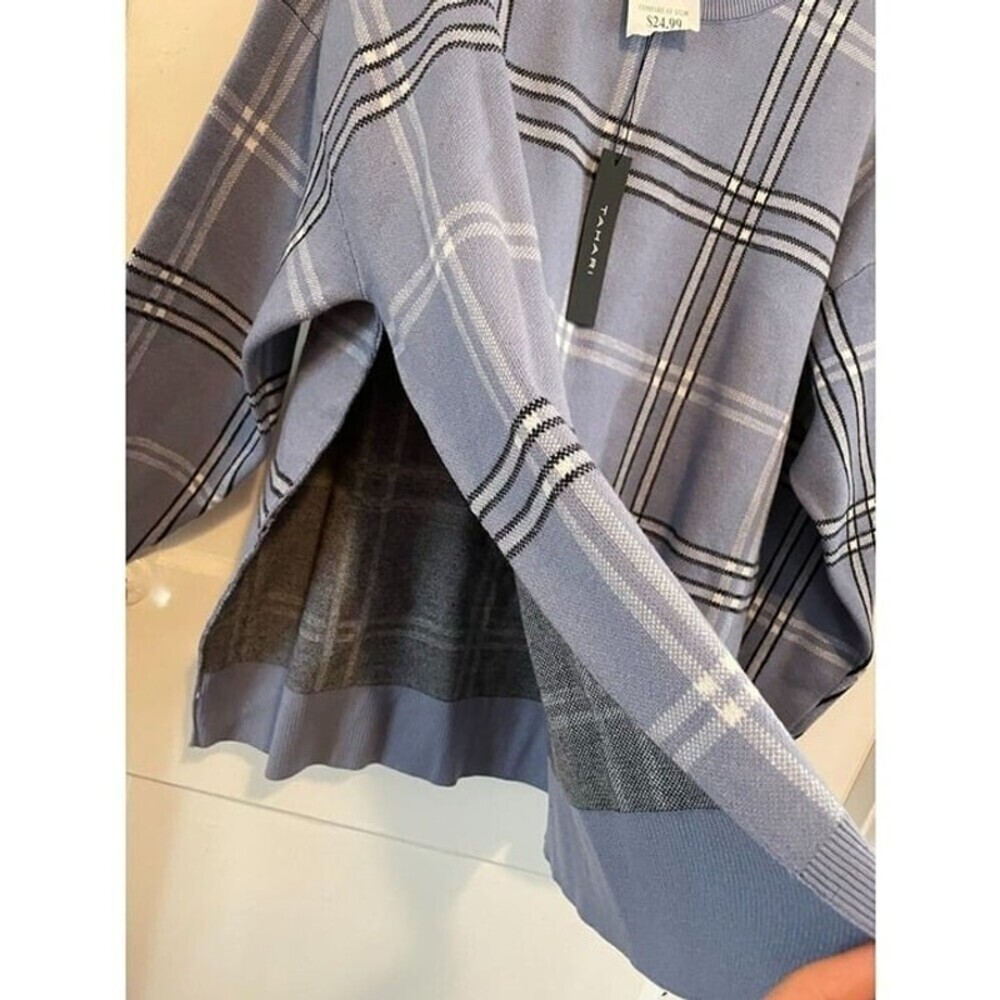 Tahari Women's Size X-large Blue Plaid NEW Sweater DAMAGED - Picture 4 of 8